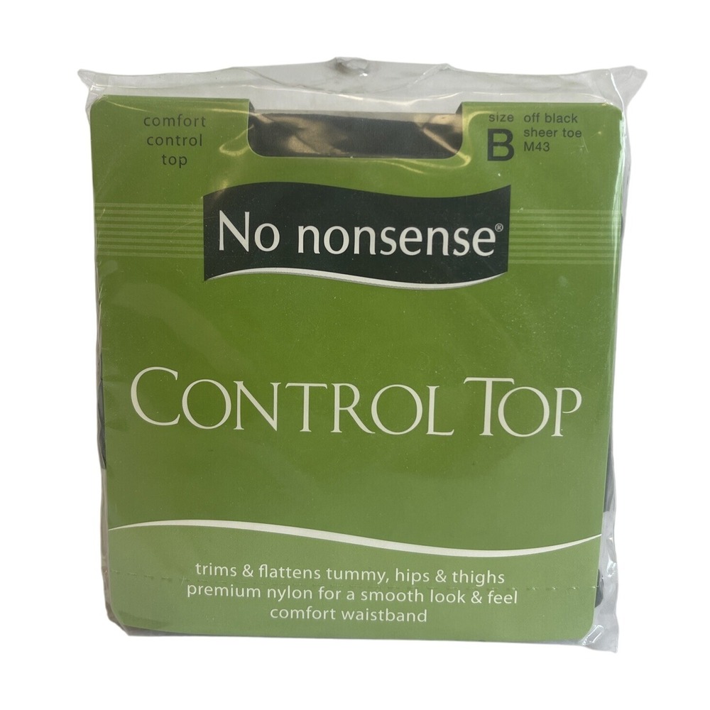 No Nonsense Control Top Off Black Sheer Toe‎ Pantyhose Size B M43 New